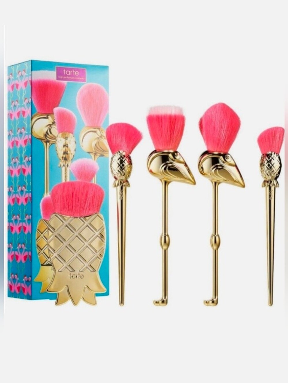 🦩🍍Tarte Let's Flamingle 5pc Flamingo and Pineapple Make-up Brush Set -NIB!
